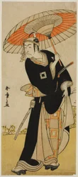 Skuespilleren Ichikawa Danjuro V som Hanakapado no Sukeroku i stykket Nanakusa Yosooi Soga, fremført på Nakamura Theatre i den femte måneden,