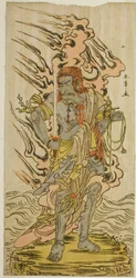 Skuespilleren Ichikawa Danjuro V som et steinbilde av Fudo Myoo i stykket Kitekaeru Nishiki no Wakayaka, fremført på Nakamura Theatre i den ellevte måneden, 1780