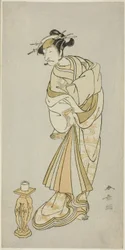 Skuespilleren Ichikawa Danjuro V som munken Seigens ånd i Shosagoto-dansesekvensen "Sono Utsushi-e Matsu ni Kaede" (Et skyggebilde av furu og lønn), den siste scenen i del to av stykket Keisei Momiji no Uchikake ( Courtesane i en Over-Kimono av