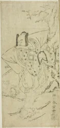 Skuespilleren Ichikawa Danzo III som I no Hayata Tadazumi i Play Nue no Mori Ichiyo no Mato, fremført på Nakamura Theatre i den ellevte måneden, 1770