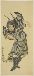 Skuespilleren Ichikawa Danzo III som Shoki the Demon Queller i Play Date Moyo Kumo ni Inazuma, fremført på Morita Theatre i den tiende måneden, 1768