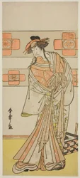 Skuespilleren Ichikawa Monnosuke II som spøkelset til den overløpne munken Seigen i skuespillet Edo no Hana Mimasu Soga, fremført på Nakamura Theatre i den andre måneden, 1783