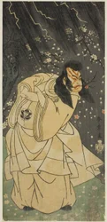 Skuespilleren Ichimura Uzaemon IX som Kan Shojo i stykket Sugawara Denju Tenarai Kagami, fremført på Ichimura Theatre i den åttende måneden, 1768