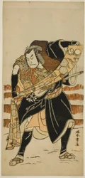 Skuespilleren Nakamura Nakazo I som Abe no Sadato (?) i Play Date Nishiki Tsui no Yumitori (?), fremført på Morita Theatre (?) i den ellevte måneden, 1778 (?)