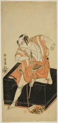 Skuespilleren Nakamura Nakazo I som Izu no Jiro Forkledd som Kemmaku no Sabu i stykket Edo-zakura Sono Omokage, fremført på Nakamura Theatre i den femte måneden,