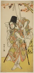 Skuespilleren Nakamura Nakazo I som Katsuhei, tjener for en fyrstelig familie, i stykket Uta Kurabe Tosei Moyo, fremført på Morita Theatre i den ellevte måneden, 1779