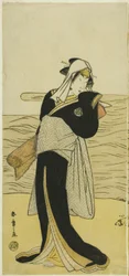Skuespilleren Nakamura Riko I som Hanako, datteren til Koshiba Kamon, forkledd som en Yotaka (lavklasseprostituert), i stykket Kotobuki Banzei Soga, fremført på Ichimura Theatre i den femte måneden, 1783