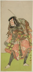 Skuespilleren Nakamura Tomijuro I som Akushichibye Kagekiyo i Play Kite Hajime Hatsugai Soga, fremført på Morita Theatre i den første måneden, 1774