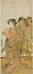 Skuespilleren Nakamura Tomijuro I som kurtisanen Toyama fra Tsuruga i stykket Keisei Tsuki no Miyako, fremført på Morita Theatre i den åttende måneden, 1775