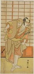 Skuespilleren Otani Hiroji III som Hata no Daizen Taketora forkledd som Shikishima Wakahei i stykket Juni-hitoe Komachi-zakura, fremført på Kiri Theatre i den ellevte måneden,