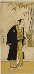 Skuespilleren Otani Tomoemon I som Kajino Choan (?) i stykket Hono Nitta Daimyojin (?), fremført på Morita Theatre (?) i den syvende måneden, 1777