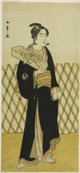 Skuespilleren Sawamura Sojuro III som frisøren Jirokichi i stykket Shida Choja-bashira, fremført på Nakamura Theatre i den åttende måneden, 1781