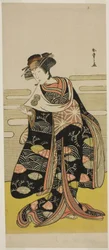 Skuespilleren Segawa Kikunojo III som Onami forkledd som drageprinsessen i stykket Saki Masuya Ume no Kachidoki, fremført på Ichimura Theatre i den ellevte måneden, 1778