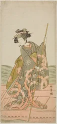 Skuespilleren Yoshizawa Iroha I som prinsesse Yosooi (Yosooi Hime) i stykket Kikujido Shuen no Iwaya, fremført på Morita Theatre i den ellevte måneden, 1775