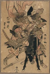 Den mektige Tomoe Gozen, ca. 1810 (fargetresnitt)