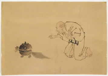 Illustrasjon til "Tanuki Teakettle", ca. 1850 (blekk og farge på papir)