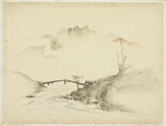 Landskap med Farmer Crossing Bridge, 1615-1868 (blekk og farge på papir)