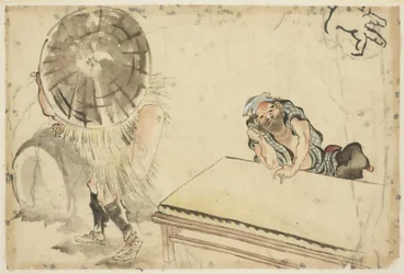Mochi Maker and a Tatami Maker (to skisser), ca. 1815-1849 (blekk og farge på papir)