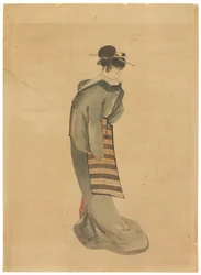 Standing Beauty (bakfra), ca. 1850 (blekk og farger på papir)