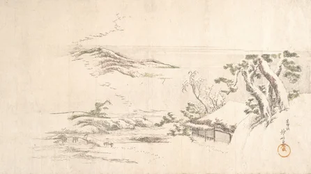 Et snøkledd landskap med grå skyer, ca. 1800.