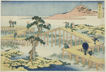 Gammel utsikt over broen med åtte planker i Mikawa-provinsen (Mikawa no Yatsuhashi no kozu), fra serien "Uvanlig utsikt over kjente broer i forskjellige provinser (Shokoku meikyo kiran)"