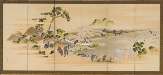 Country Scenes og Mount Fuji, en av et par, Edo-perioden, ca. 1830-1832.