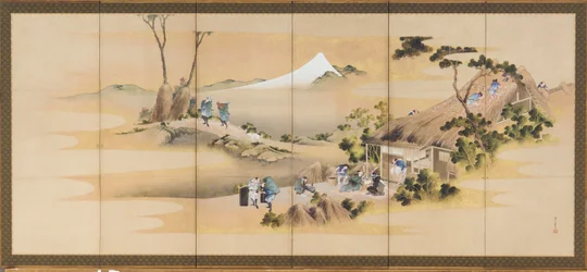 Country Scenes og Mount Fuji, en av et par, Edo-perioden, ca. 1830-1832.