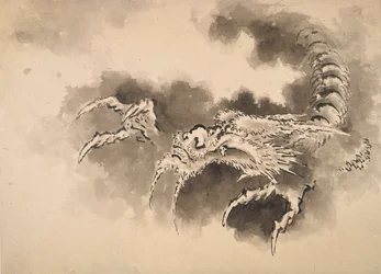 Drage som dukker opp fra skyer, Edo-periode, 1800-tallet.