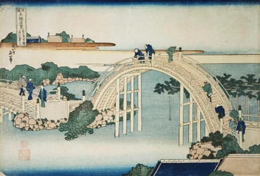 Pukkelryggbroen ved Kameido Tenjin-broen, mellom 1827 og 1830.