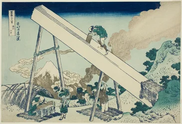 I fjellene i Totomi-provinsen (Totomi sanchu), fra serien "Thirty-six Views of Mount Fuji (Fugaku sanjurokkei)"