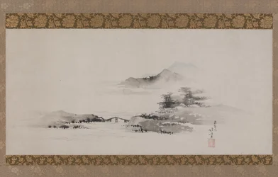 Landskap, Edo-periode, ca. 1801-02 (blekk og farge på papir montert som hengende rulle)