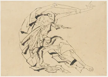 Langarmet mann som strekker seg, Edo-perioden, 1800-tallet.