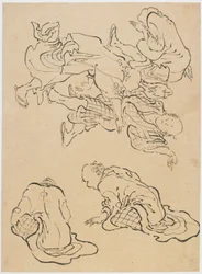 Menn som danser, og diverse figurer, sent på 1700-tallet - begynnelsen av 1800-tallet.