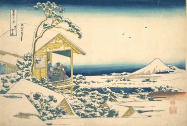 Mo r person g a f hand r te s w at Koishikawa medlem Edo Koishikawa snø i morgen, fra te s. . . , mygg. 1830-32.