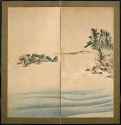 Mount Fuji og Enoshima, Edo-perioden, ca. 1825 (blekk og farger på papir)