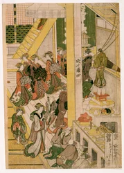 New Years Days of the Teahouse Ogi-ya, ca. 1810 (treblokktrykk) (se også 406533, 406534 og 406536)