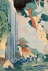 Ona-fossen på Kisokaido, 1827 (farget treblokktrykk)