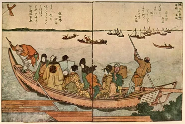 Passasjerer på en båt som krysser Sumida-elven i Japan, c1804, 1924.