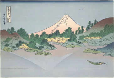 Refleksjon av Fuji i Lake Misaka i Kai-provinsen, fra serien Thirty-six Views of Mount Fuji