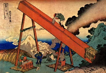 Serie med 36 utsikter over Fuji-fjellet: utsikt over Fuji-fjellet fra Totomi-fjellene, japan - Trykk av Katsushika Hokusai (1760-1849) (ukiyo-e skole) 1830-1833 delstat A Pushkin Museum of Fine Arts, Moskva