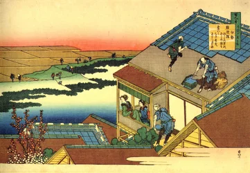 Serie med hundre dikt av hundre poeter: ""Lady Ise"" landskap, Japan - Trykk av Katsushika Hokusai (1760-1849) (ukiyo-e skole) ca. 1830 State Hermitage Saint Petersburg