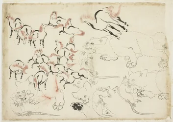 Studier av hester, katter og rotter (fra "Hokusai Manga"), ca. 1815-1849 (blekk og farge på papir)