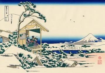Tehus ved Koishikawa, morgenen etter et snøfall, ca. 1830 (treblokktrykk)