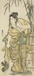 Skuespilleren Ichikawa Komazo som en kvinne med rufsete hår, ca. 1791