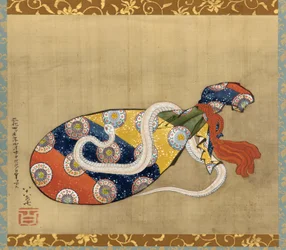 The Lute and White Snake of Benten, Edo-perioden, 1847 (blekk og farge på silke)
