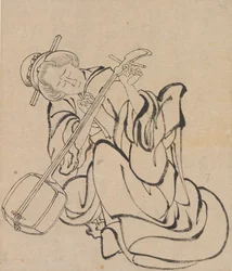 Tuning the Samisen, slutten av 1700-begynnelsen av 1800-tallet.
