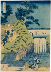 Waterfall Aigaoka Fra serien Waterfalls of the Various Provinces, c1829.
