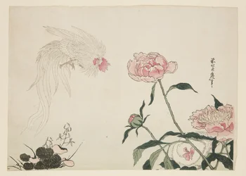 Langhalede haner blant blomster