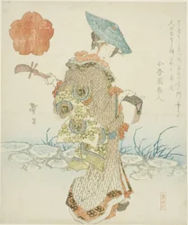 Omreisende kvinnelig musiker, fra triptyken "Series of Three (Sanbantsuzuki)"