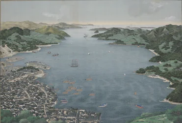 Nagasaki havn, ca. 1800-50 (silkemaleri)